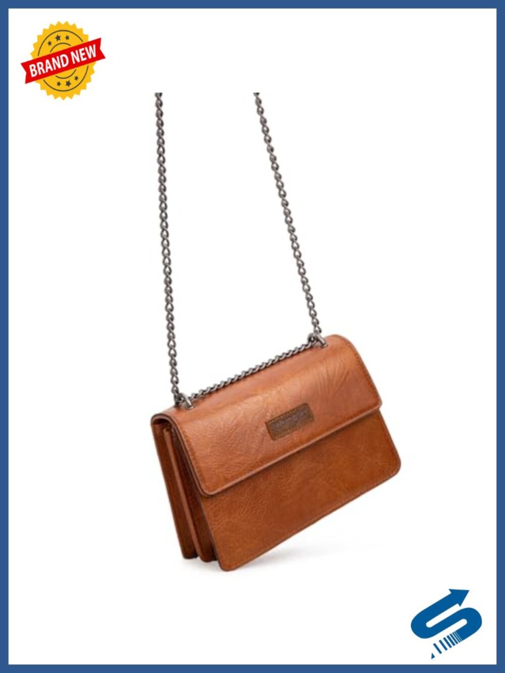 Faux Leather Chain Crossbody Handbag Small Satchel Magnetic Snap - Picture 4 of 6